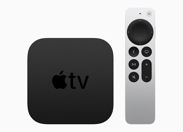 Produktbild von Apple TV 4K samt der neuen Siri Remote.