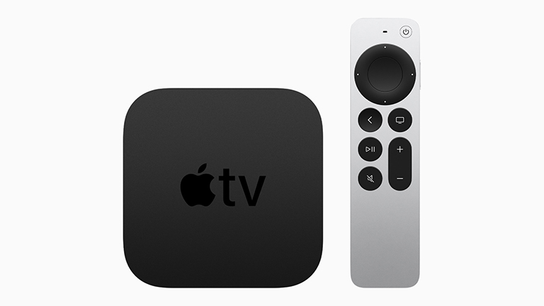 Produktbild von Apple TV 4K samt der neuen Siri Remote.