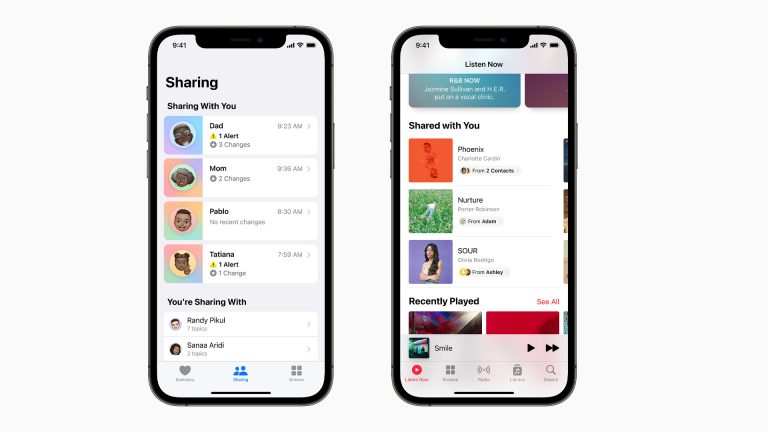Die neue Funktion Share with You ist auf zwei Screenshots in unterschiedlichen Apps zu sehen.