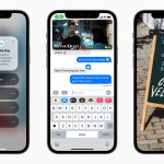 Drei Screenshots von iOS 15 nebeneinander zeigen die neue Funktion Focus, gemeinsames Bingen mit FaceTime und die Texterkennung für Fotos.
