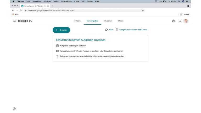 Screenshot der Aufgaben-Erstellung in Google Classroom.