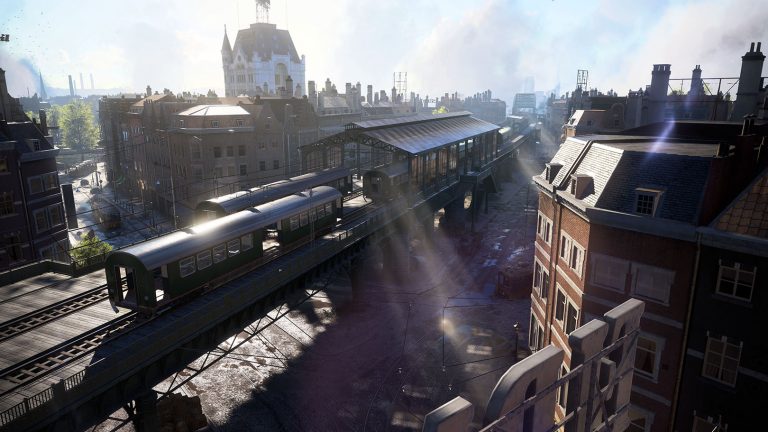 Ein Screenshot aus dem Spiel Battlefield V, auf dem eine Stadt zu sehen ist.