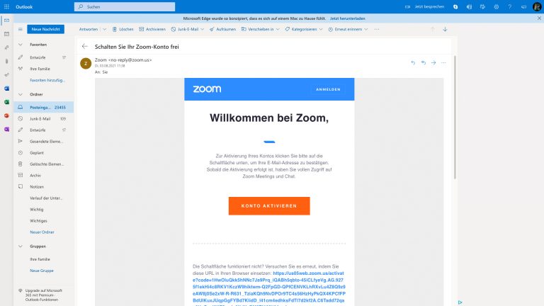 Screenshot der Registrierung bei Zoom.