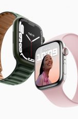 Produktfoto zweier Apple Watch 7 in den Farben Grün und Polarstern.