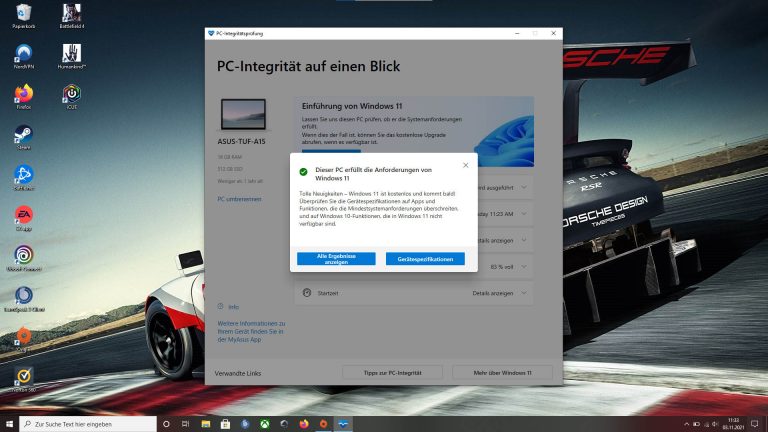 Screenshot der PC-Integrationsprüfung unter Windows 10.