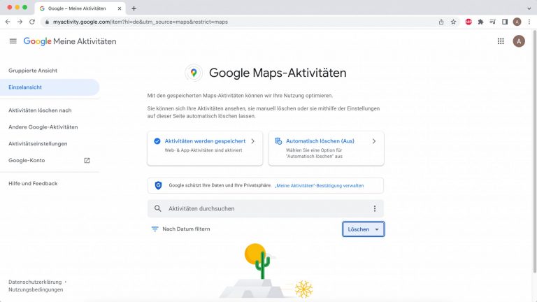 Ein Screenshot der Google-Maps-Aktivitäten.