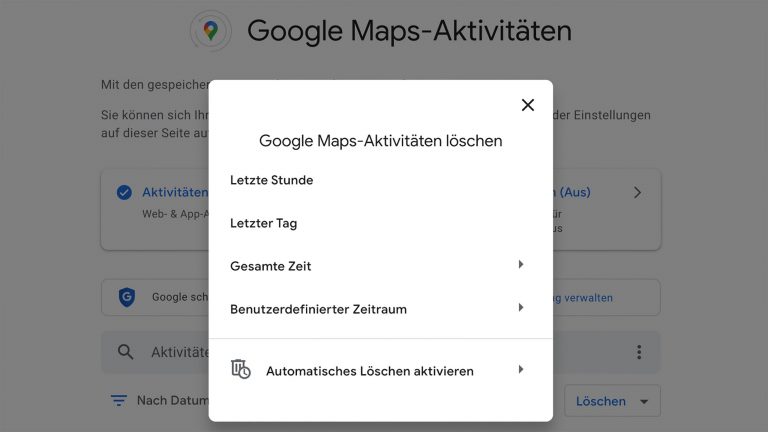 Ein Screenshot der Google-Maps-Aktivitäten.