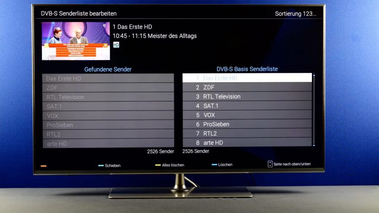 Screenshot eines Panasonic-TV, auf dem gerade Sender sortiert werden.