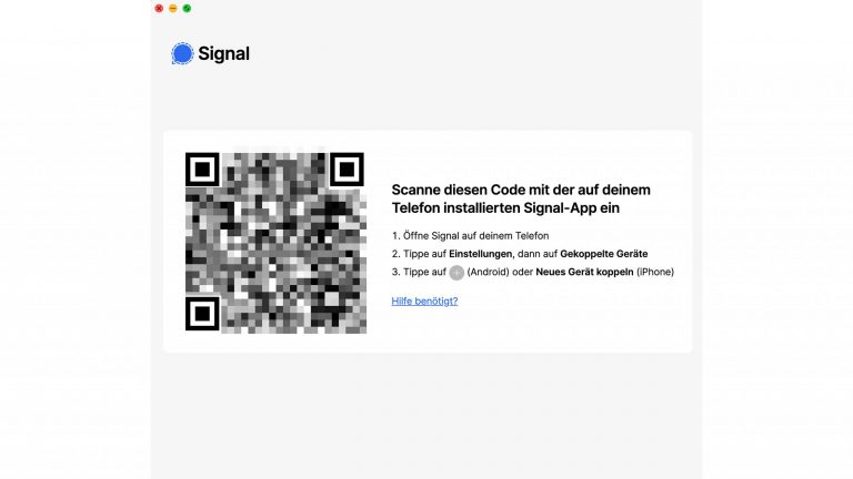 Screenshot eines QR-Codes zur Einrichtung von Signal unter Windows oder MacOS.