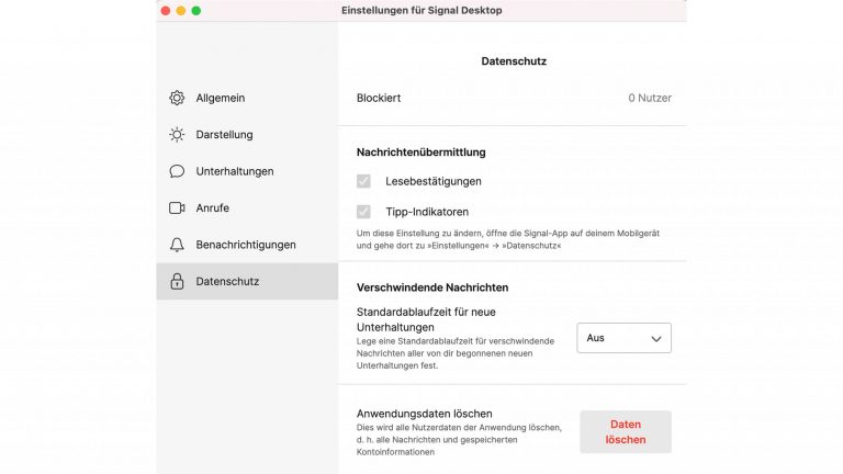 Screenshot des Signal-Messengers für Windows und MacOS.