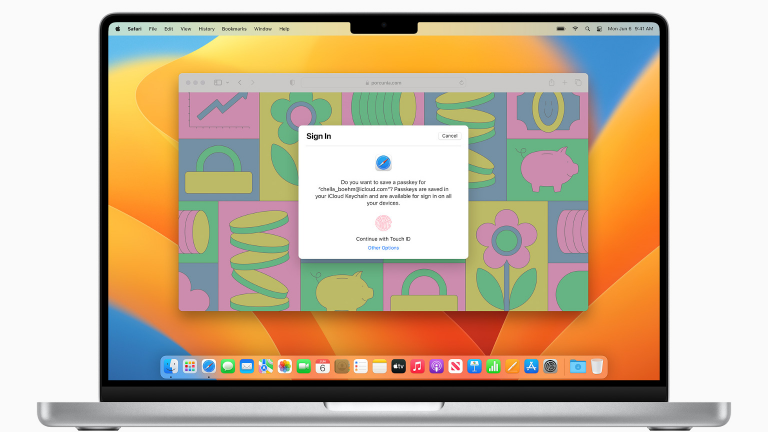 Foto eines MacBook, auf dem ein Screenshot der Passkeys-App zu sehen ist.