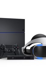Produktfoto einer PlayStation 4 samt PS4-VR-Brille und Zubehör.