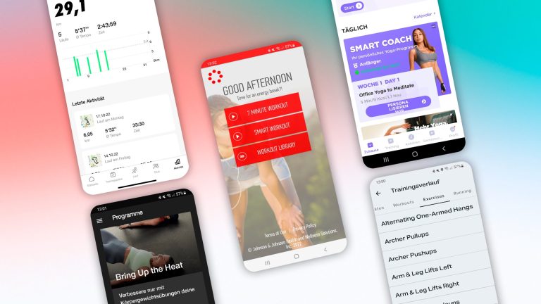 Mehrere Screenshots der vorgestellten Fitness-Apps.