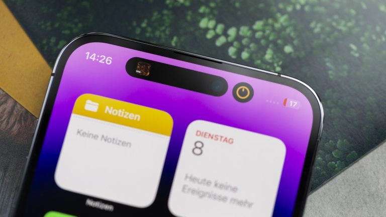 Detailansicht der Dynamic Island, auf der zwei Apps gleichzeitig aktiv sind.