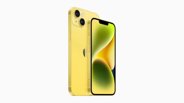 Produktfoto eines iPhone 14 und 14 Plus in der seit März 2023 neue Farbe Gelb.