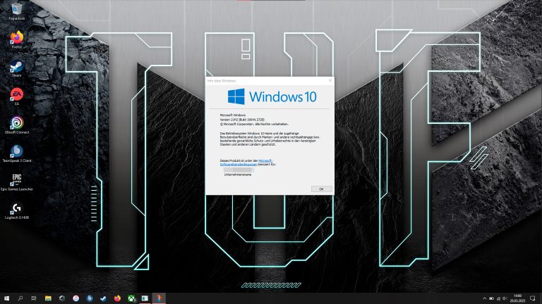 Screenshot von Windows 10, auf dem Informationen zum Betriebssystem zu sehen sind.