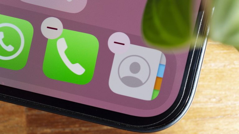 Zoom auf das Dock der Startseite eines iPhones. Die Telefon- und Adressbuch-App sind angepinnt.