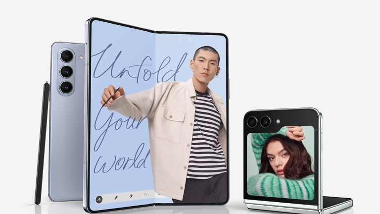 Produktfotos des Samsung Galaxy Z Fold5 und des Galaxy Z Flip5.