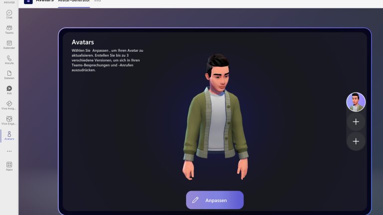 Screenshot von MS Teams, in dem gerade ein Avatar erstellt wird.