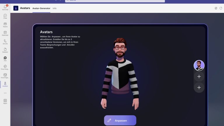 Screenshot von MS Teams, in dem ein fertig erstellter Avatar zu sehen ist.