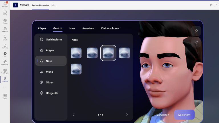 Screenshot von MS Teams, in dem gerade ein Avatar erstellt wird.
