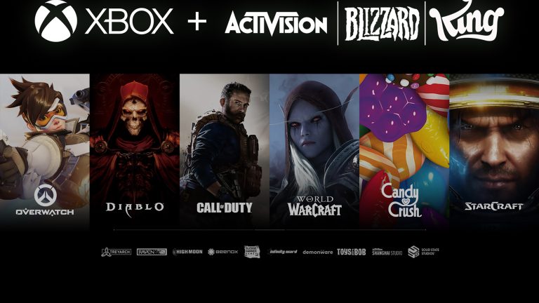Ein Bild zeigt die Schriftzüge der Marken sowie einige Cover der größten Spieleserien derer.