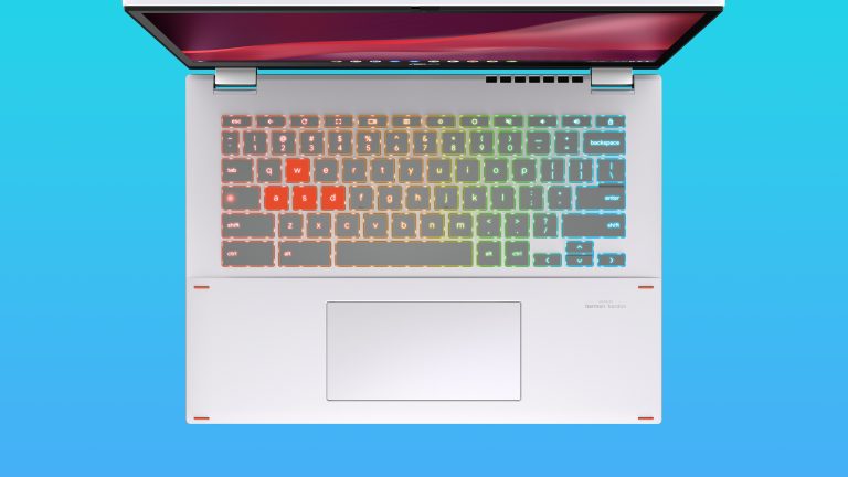 Draufsicht auf die Tastatur eines ASUS-Chromebooks.