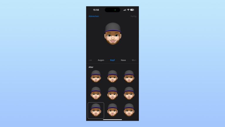 Ein Screenshot von der Memoji-Erstellung unter iOS.