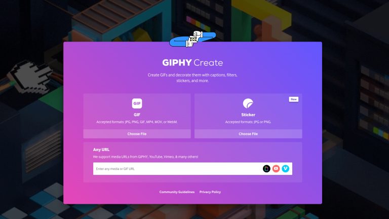 Screenshot von Giphy Create, bei dem der Auswahlbildschirm einer Datei zu sehen ist.