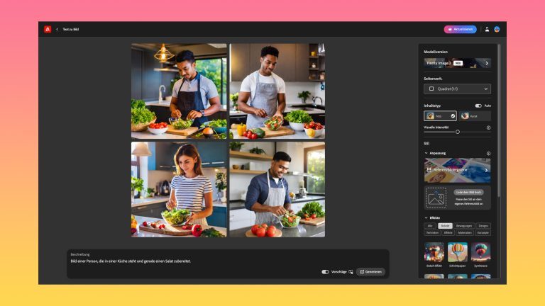Screenshot von Adobe Firerly, das Bilder von einer Person beim Kochen erstellt hat.