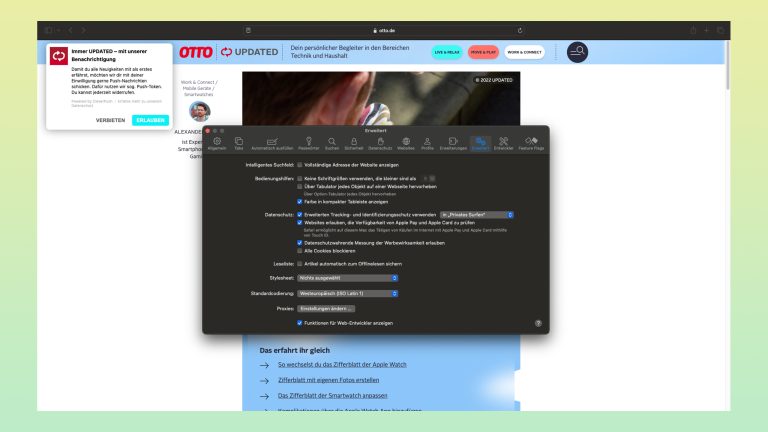 Screenshot der Einstellungen von Safari auf einem Mac.
