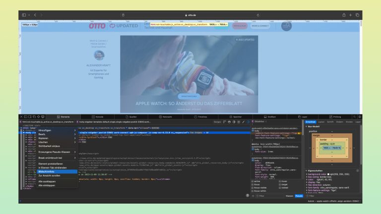 Screenshot der geöffneten Webinformationen in Safari auf dem Mac.
