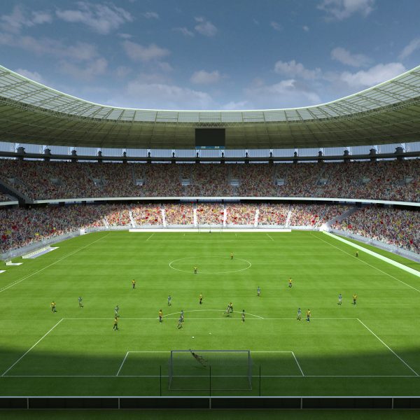 Blick in ein gro&szlig;es Fu&szlig;ballstadion.