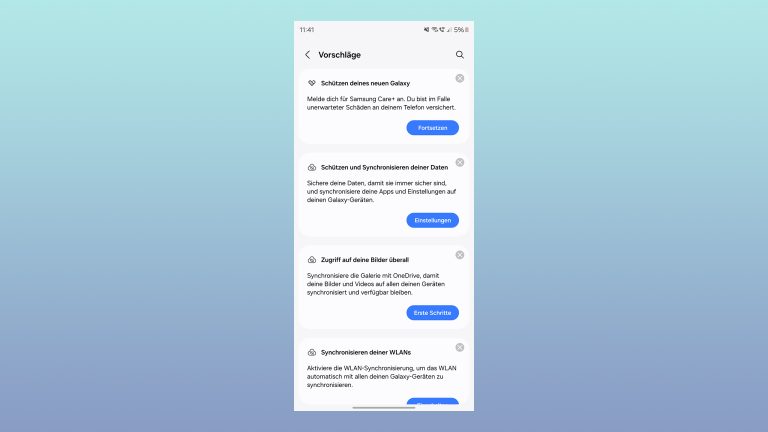 Screenshot der Einstellungs-Vorschläge unter One UI 6.