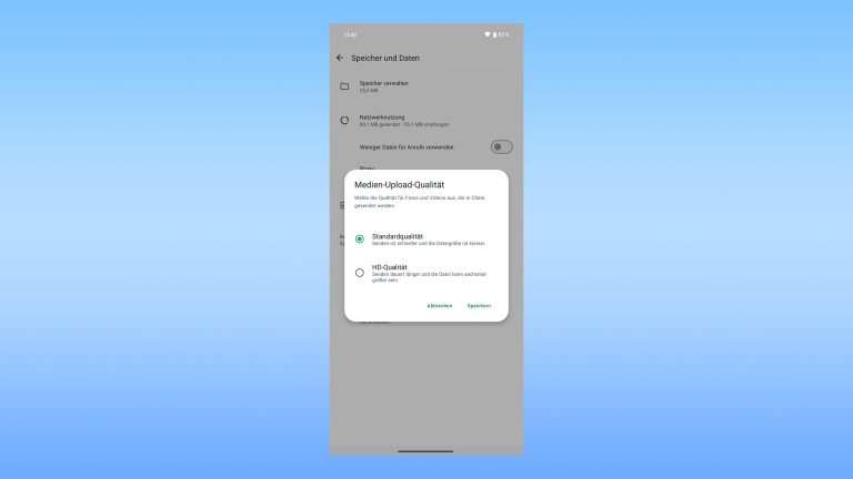 Screenshot aus der WhatsApp-Beta, bei der die Qualit&auml;tseinstellung f&uuml;r Bilder zu sehen ist.