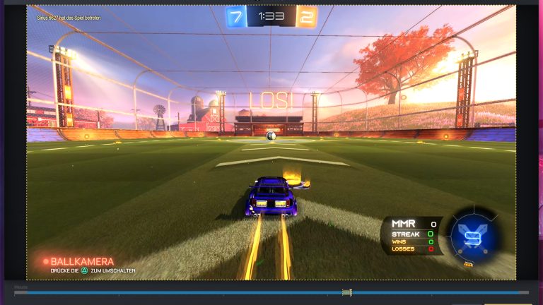 Screenshot der Video-Bearbeitung von einer Aufnahme aus Rocket League mit Steam Game Recording.