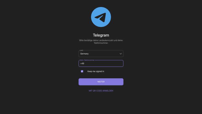 Screenshot vom Anmelde-Prozess bei Telegram Web.
