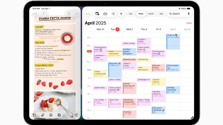 macOS 26 & iPadOS 26, Wer braucht jetzt noch einen Mac? Ein iPad mit zwei offenen Fenstern in unterschiedlicher Größe.