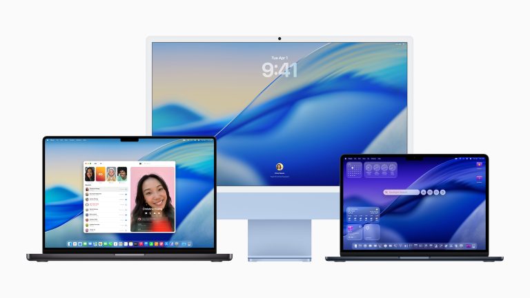 macOS 26 & iPadOS 26, Wer braucht jetzt noch einen Mac? Ein aufgeklapptes MacBook, ein Mac und ein aufgeklapptes MacBook Air nebeneinander. Auf den Screens verschiedene Startbildschirme.
