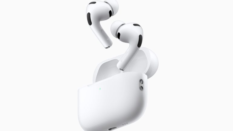 Die neuen Apple-Geräte, Series 11, Ultra 3, SE 3 und AirPods Pro 3 Freistehende AirPods Pro 3 (Stöpsel und Case) vor weißem Hintergrund.