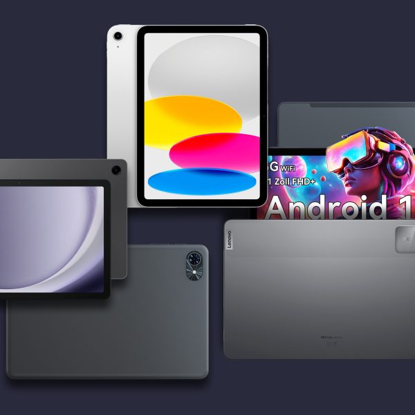 Eine Collage aus fünf Tablets von Apple, Samsung und weiteren Herstellern.