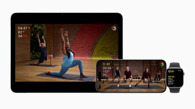 Mehrere Apple Ger&auml;te, die das gleiche Workout-Video zeigen.