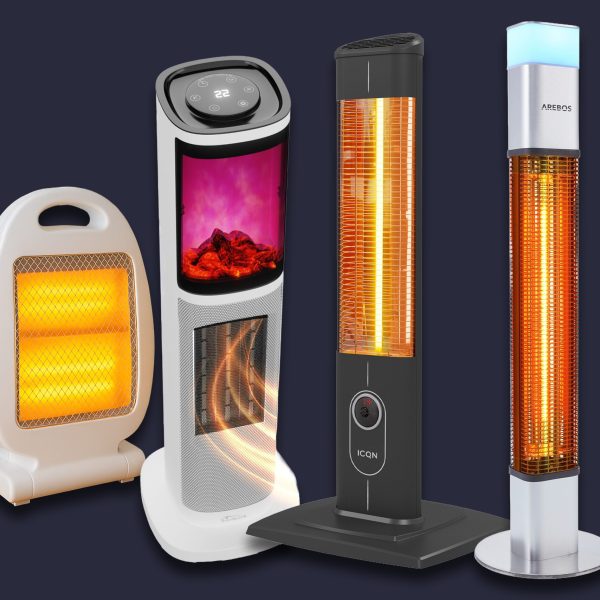 Freisteller von vier Indoor-Heizstrahlern.