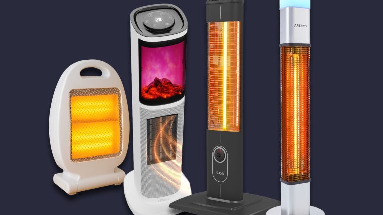 Freisteller von vier Indoor-Heizstrahlern.