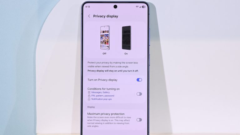 Die Einstellungen f&uuml;r das Privacy Display bei einem Galaxy S26 Ultra.