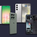 Bild von einem Samsung Galaxy A56, einem Galaxy S24, einem Motorola Edge 60 Pro und einem Nothing Phone (3) vor blauem Grund.