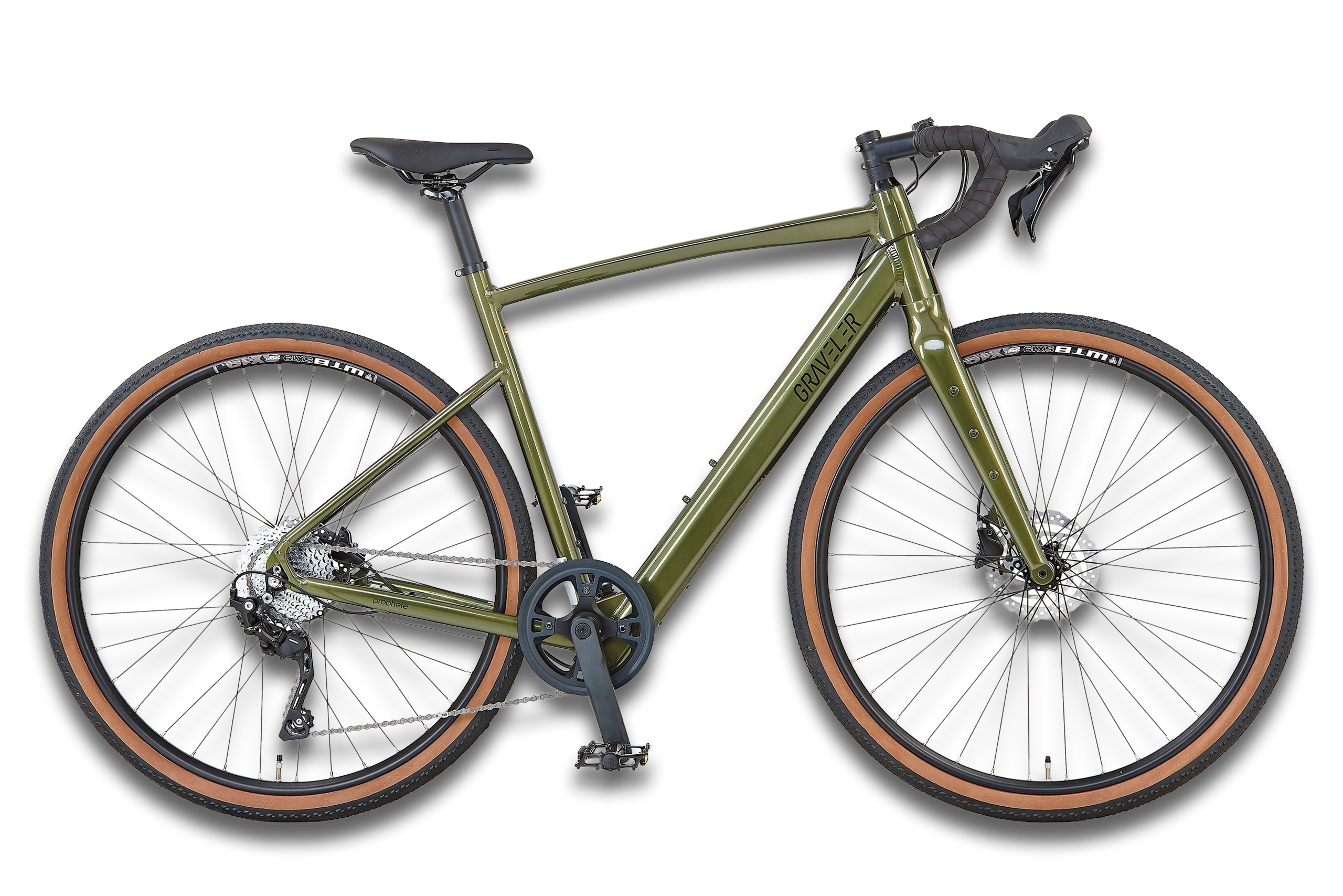 Das E-Gravelbike von Prophete freigestellt.