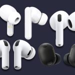 Vier Modelle von In-Ear-Kopfh&ouml;rern freigestellt auf schwarzem Hintergrund.