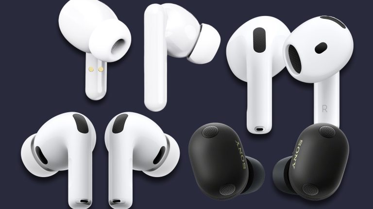 Vier Modelle von In-Ear-Kopfh&ouml;rern freigestellt auf schwarzem Hintergrund.