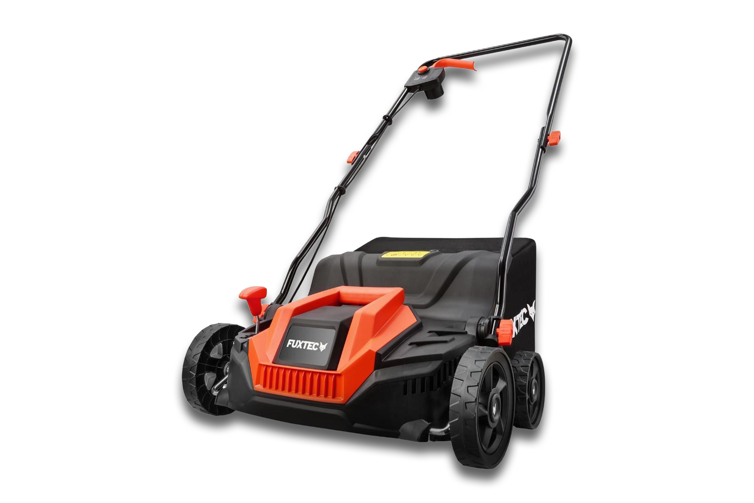 Der FUXTEC FX-EV320ECO Vertikutierer freigestellt auf wei&szlig;em Hintergrund